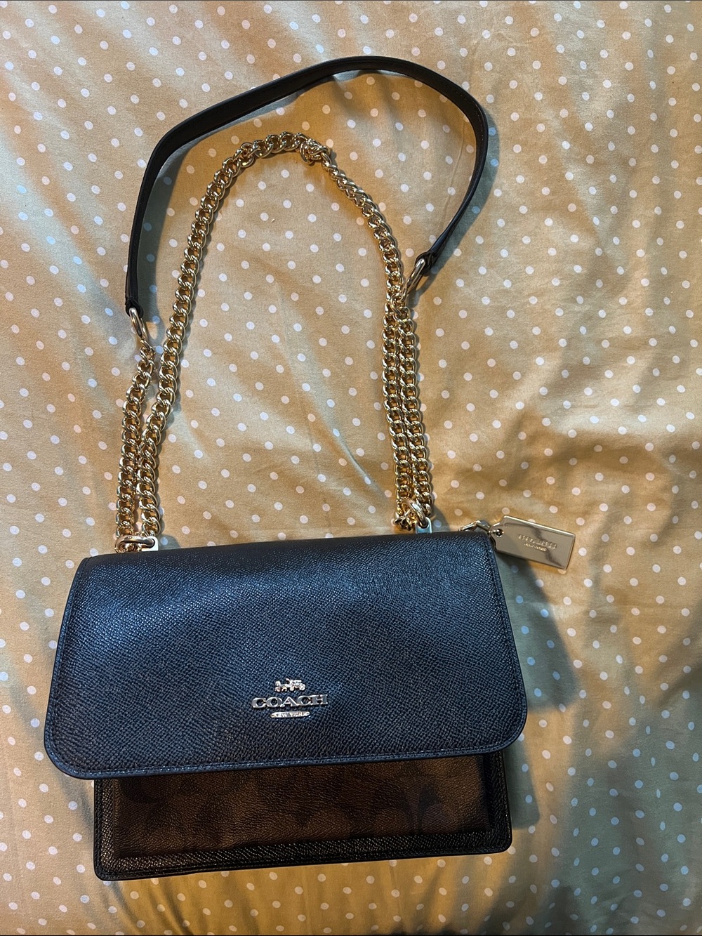 Coach Black Leather Shoulder Bag with Gold Chain Strap